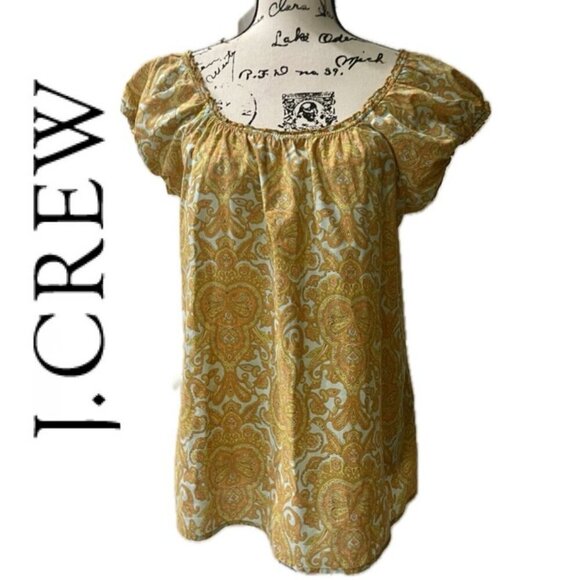 J.CREW OFF SHOULDER BOHO FLUTTER PAISLEY TOP SIZE LARHE - Picture 1 of 16